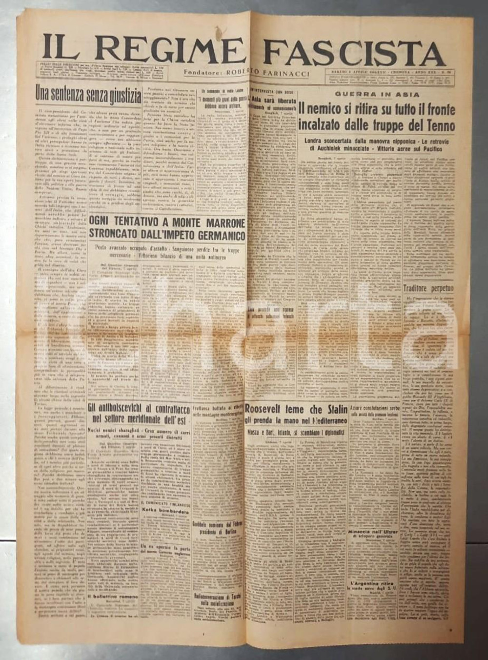 Giornale, rivista storica 1944 WW2 IL REGIME FASCISTA Battaglia di Monte Marrone  Ritirata in Asia 1