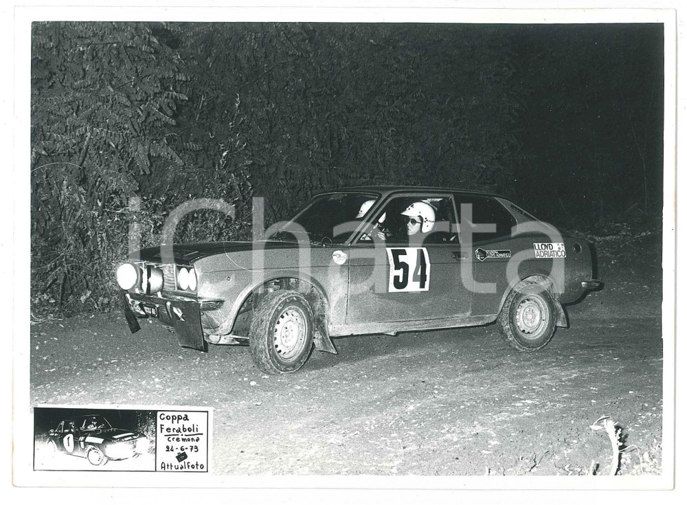 Fotografia d epoca originale 1973 CREMONA  RALLY Coppa Feraboli  Fiat 128 Coupé n.54  Foto 18x13 cm 1