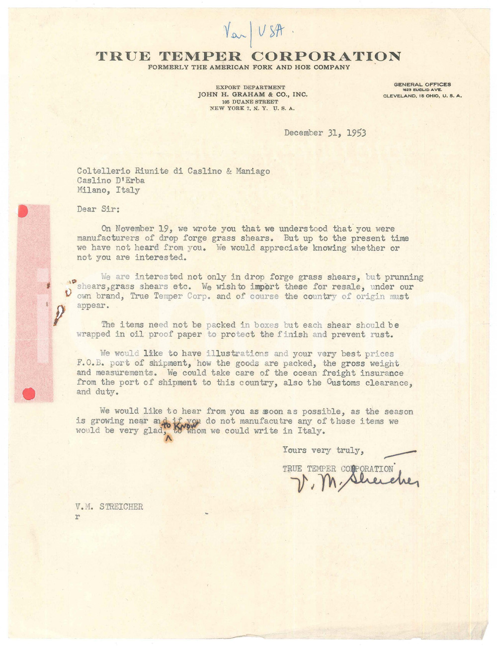 Documento originale, autentico 1953 NEW YORK  TRUE TEMPER Corporation  Lettera commerciale 1 1