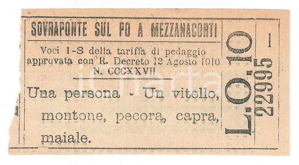Oggetto da collezione cartaceo 1910 CAVA MANARA  MEZZANA CORTI Biglietto sovraponte sul Po persona e capra 4 1