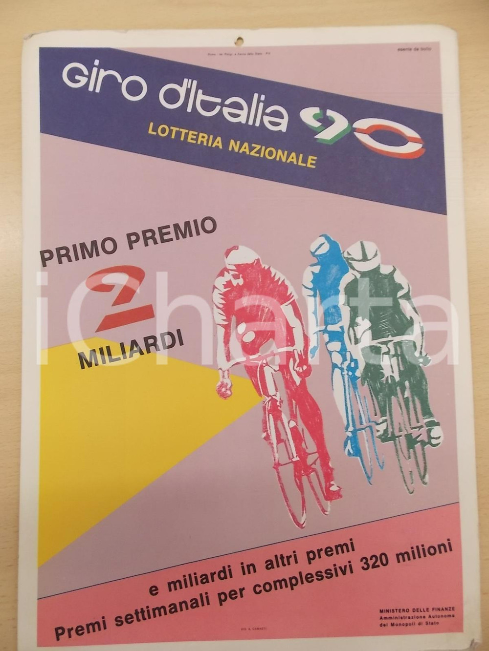 Oggetto da collezione cartaceo 1990 GIRO D ITALIA Lotteria nazionale Locandina illustrata A. CAMAETI 25x35 cm 1