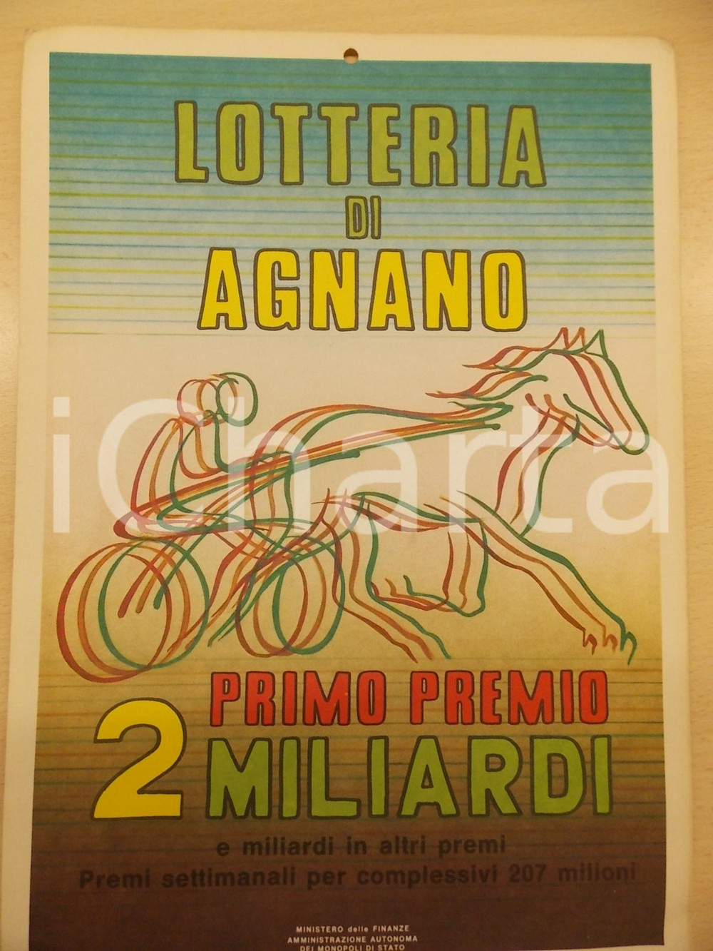 Materiale pubblicitario d’epoca 1970 ca NAPOLI Lotteria di AGNANO Locandina illustrata Antonio SALIOLA Ippica 1 1