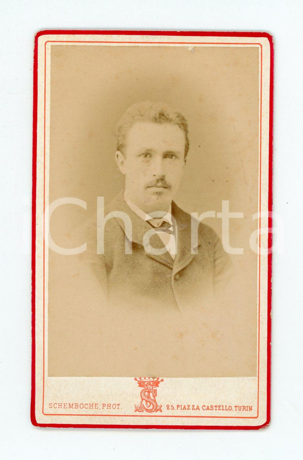 Fotografia d'epoca originale 1900 ca TORINO Ritratto di Carlo BISCEGLIE Foto SCHEMBOCHE - CDV - 6x10 cm 1