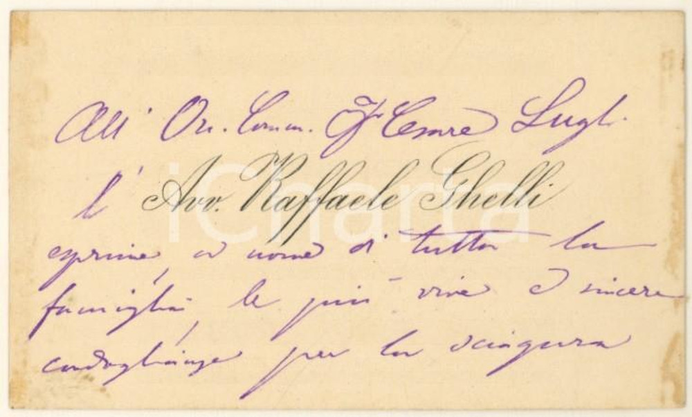 Autografo originale 1885 ca BOLOGNA Avv. Raffaele GHELLI  Biglietto da visita AUTOGRAFO 1