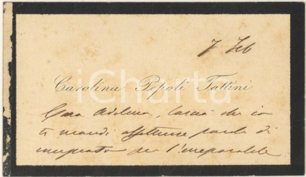 Autografo originale 1885 ca BOLOGNA Carolina PEPOLI TATTINI  Biglietto da visita AUTOGRAFO 1