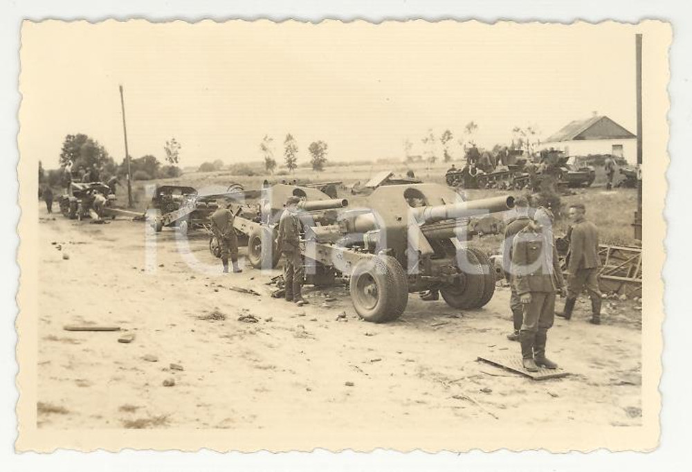 Fotografia d epoca originale 1942ca WW2  BIELORUSSIA Artiglieria tedesca i PHOTO cm 9 x 6 1