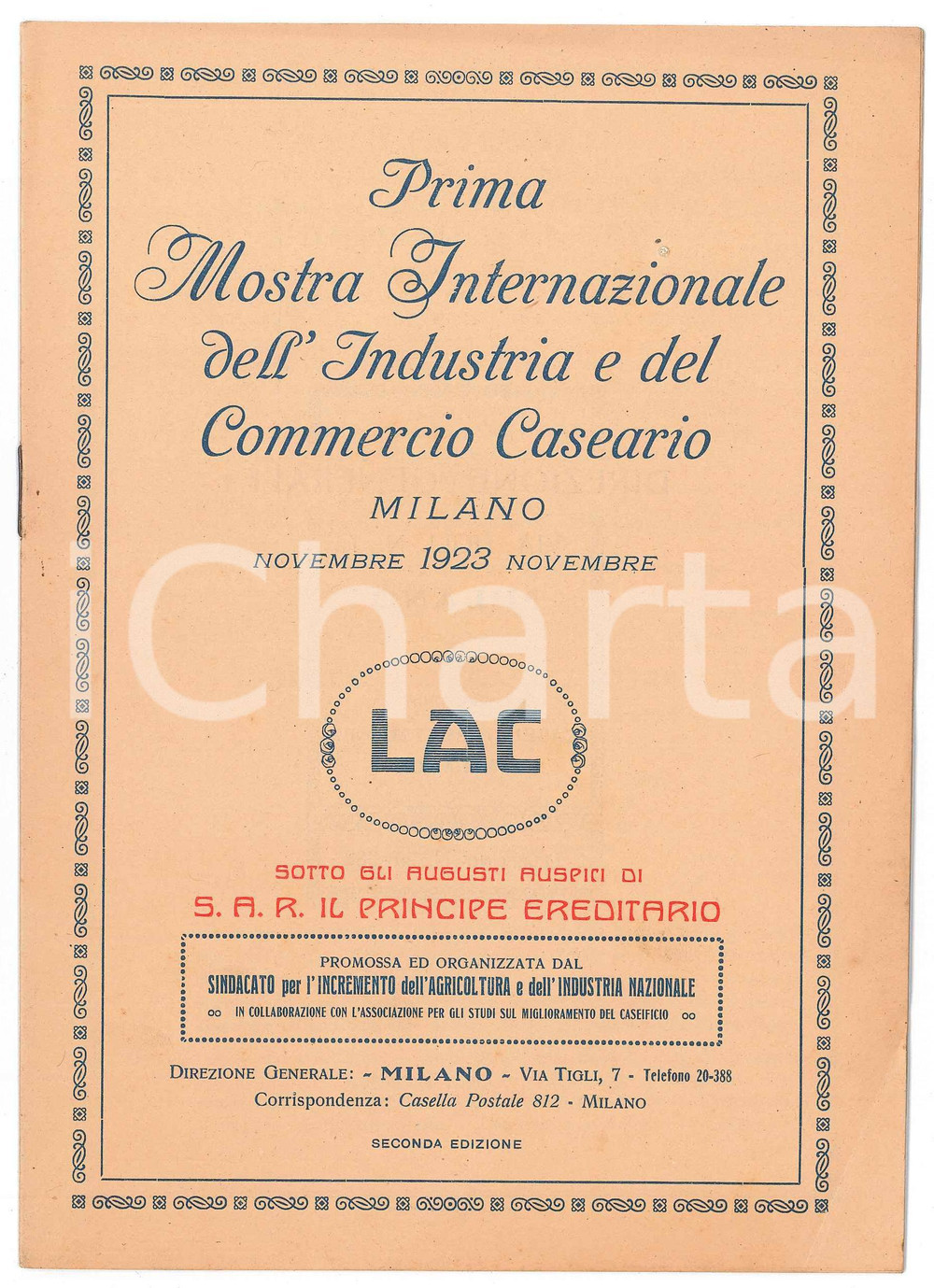 Documento originale, autentico 1923 MILANO 1 Mostra Internazionale Industria Commercio Caseario Programma 4 1