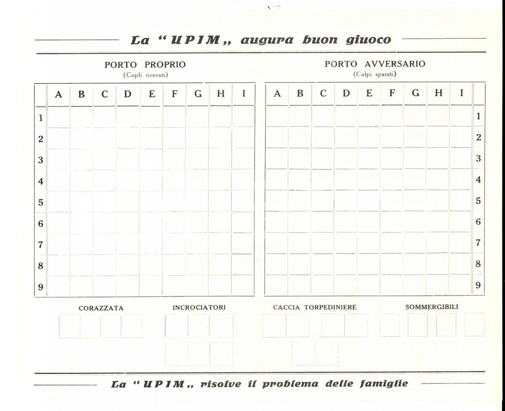 Materiale pubblicitario d’epoca 1935 ca MILANO Scheda per battaglia navale Pubblicitaria UPIM non compilata 2 1