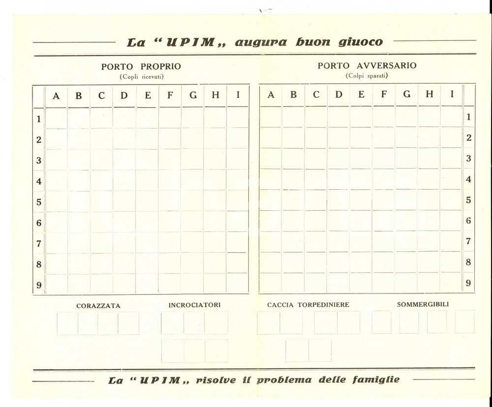 Materiale pubblicitario d’epoca 1935 ca MILANO Scheda per battaglia navale Pubblicitaria UPIM non compilata 4 1