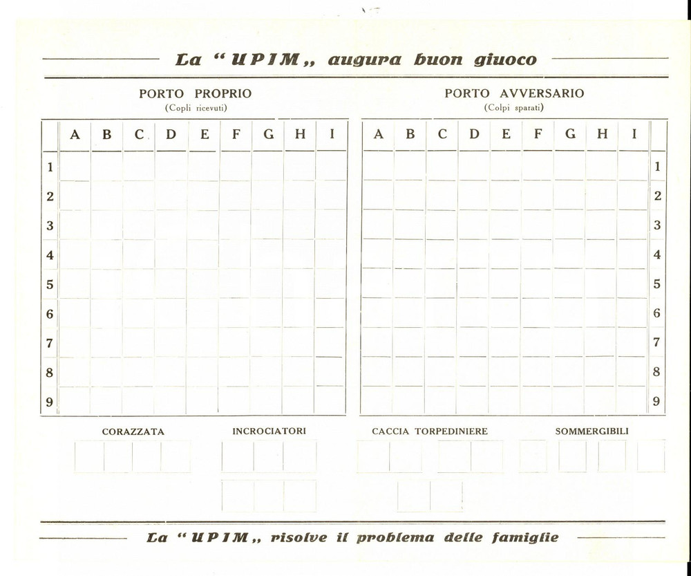 Materiale pubblicitario d’epoca 1935 ca MILANO Scheda per battaglia navale Pubblicitaria UPIM non compilata 5 1