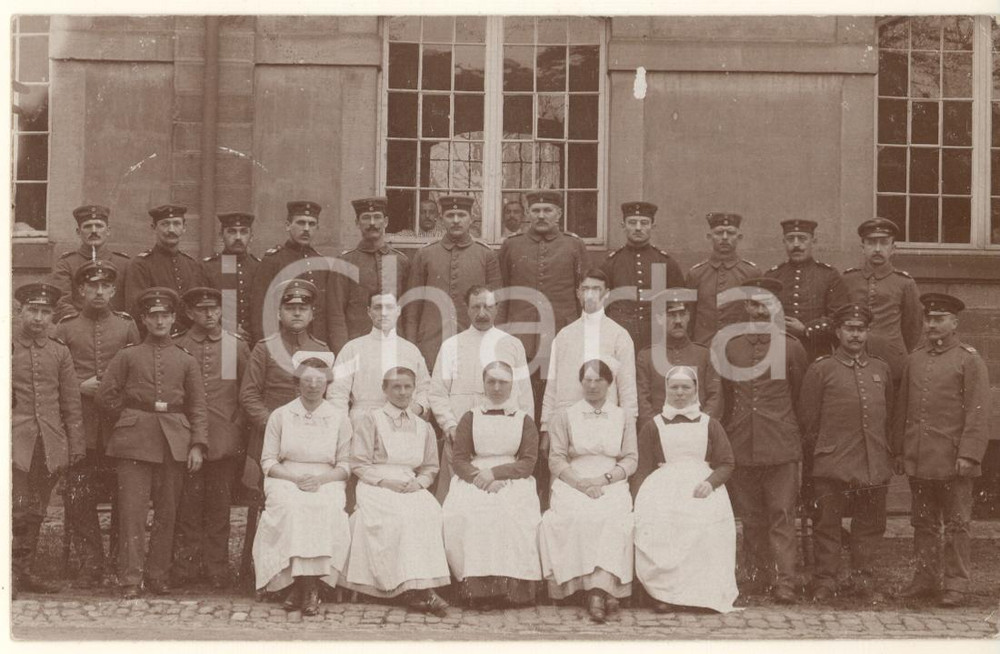Fotografia d epoca originale 1916 WW1 STRASBOURG  Lazarett n.37  Medici e infermiere con ufficiali Foto 1
