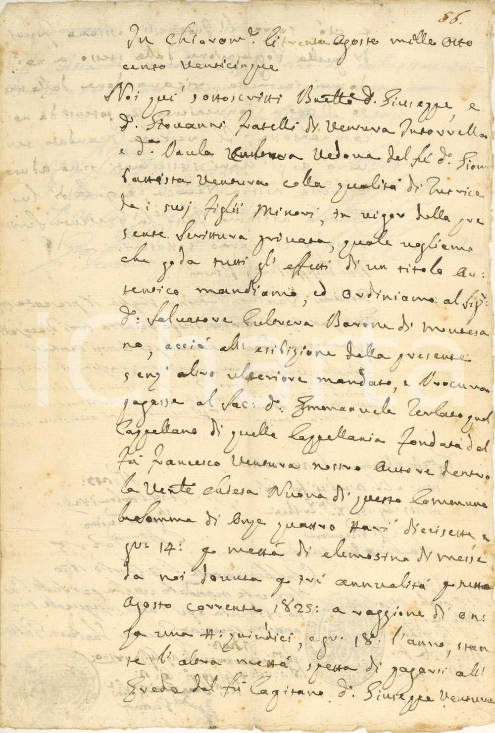 Documento originale, autentico 1825 CHIARAMONTE GULFI Mandato pagamento a don Emanuele ZERLATO per messe 1