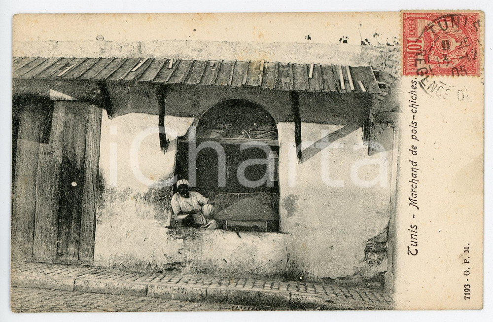 1905 TUNIS Marchand de pois-chiches - Carte postale FP VG Cartolina d'epoca, viaggiata. CONDIZIONI:FAIR/discreto lievi smussature agli angoliFORMATO: 14x8 cm originale e autentica 1