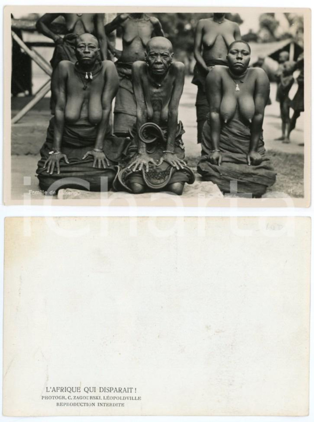 1930 ca C. ZAGOURSKI «L'Afrique qui disparaît» Famille LUKENGO *Photo n.11  Fotografia originale d'epoca, appartenente alla serie «L'Afrique qui disparaît» del fotografo Casimir Zagourski (Léopoldville). CONDIZIONI:GOOD/buonoFORMATO: 14x9 cm originale e autentica 1