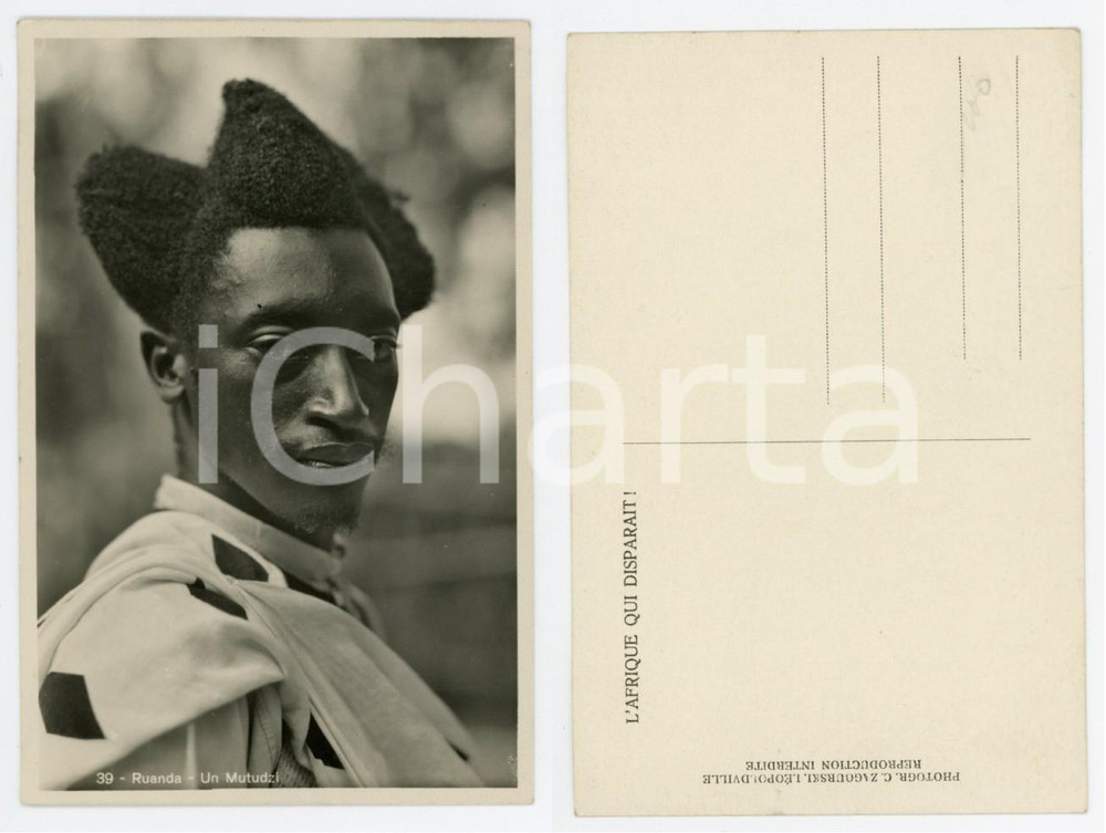 1930 ca C. ZAGOURSKI «L'Afrique qui disparaît» RUANDA - MUTUDZI *Postcard n.39  Fotocartolina originale d'epoca, appartenente alla serie «L'Afrique qui disparaît» del fotografo Casimir Zagourski (Léopoldville).Non viaggiata. CONDIZIONI:GOOD/buonoFORMATO: 9x14 cm originale e autentica 1