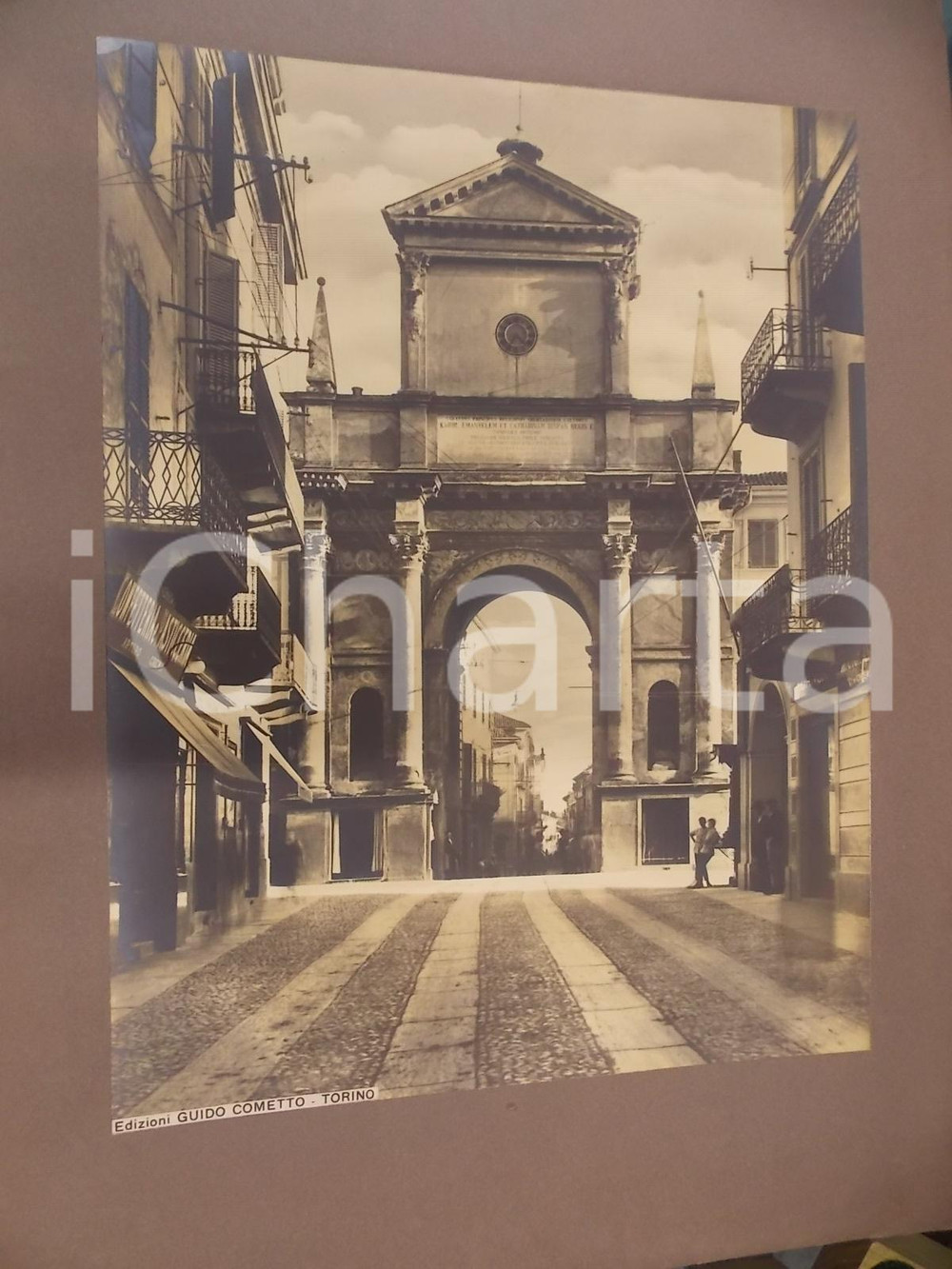 Fotografia d epoca originale 1940 ca CHIERI TO Arco in onore di Emanuele Filiberto Foto ed. Guido COMETTO 1