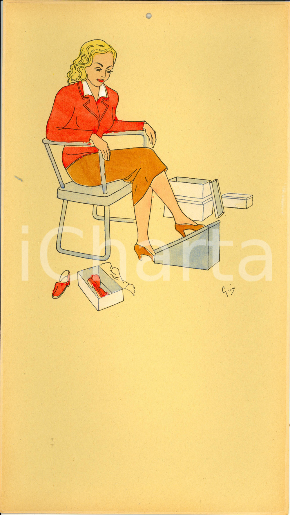 Oggetto da collezione cartaceo 1955 ca ITALIA Calendario perpetuo VINTAGE Ill. GUI Acquerellato a mano 2 1