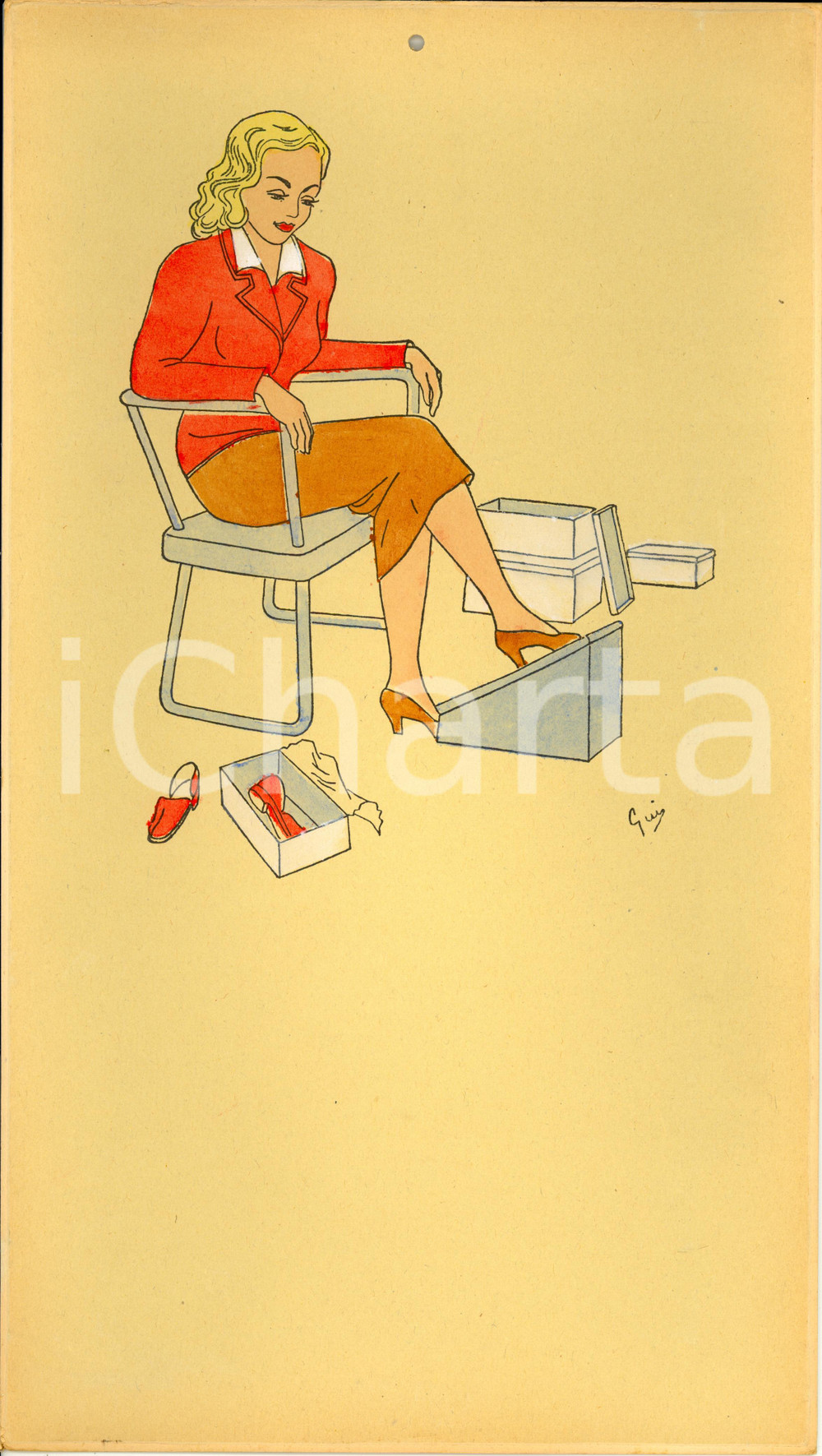 Oggetto da collezione cartaceo 1955 ca ITALIA Calendario perpetuo VINTAGE Ill. GUI Acquerellato a mano 4 1