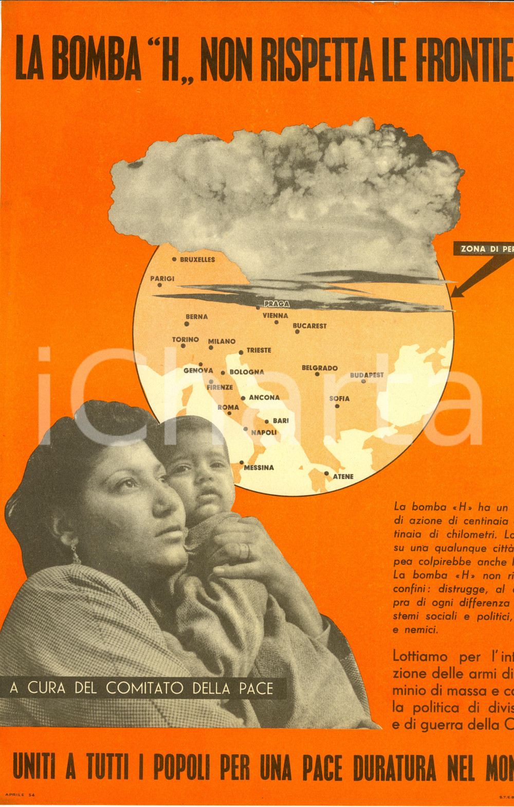 Materiale pubblicitario d’epoca 1955 ca COMITATO DELLA PACE contro la bomba atomica C.E.D. Documento 1