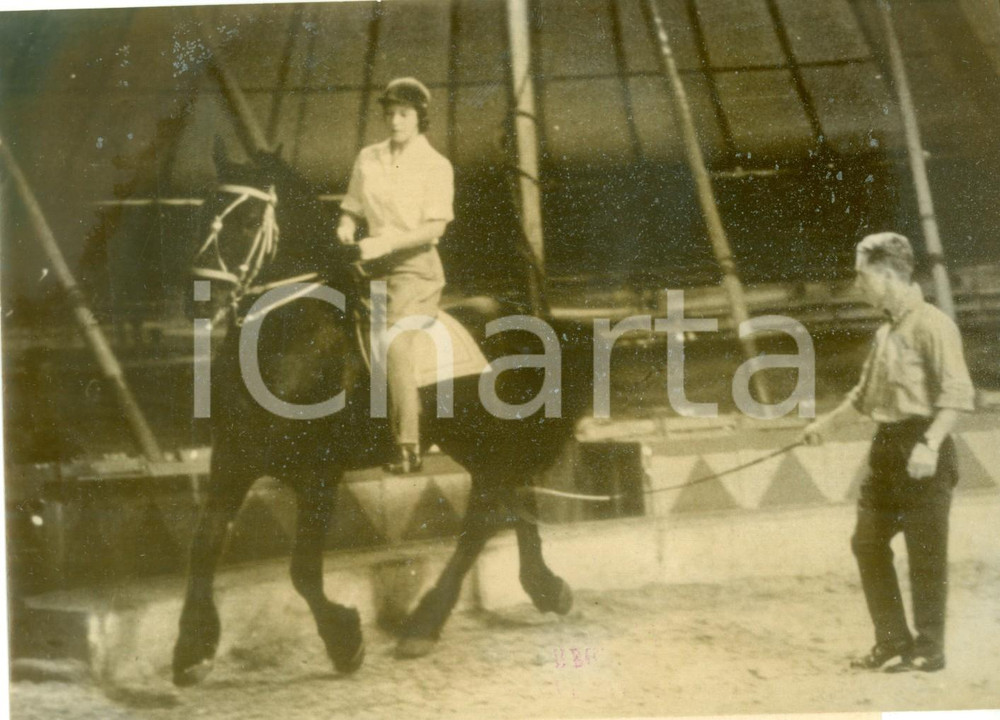Fotografia d epoca originale 1959 GRASTEN Principessa Benedikte di DANIMARCA cavalca al circo BENEWEIS Foto 1