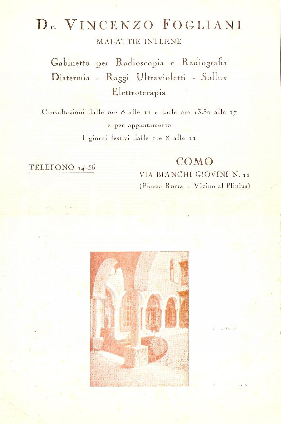 Oggetto da collezione cartaceo 1940 ca COMO via Bianchi Giovini 11 Biglietto da visita Vincenzo FOGLIANI 1 1