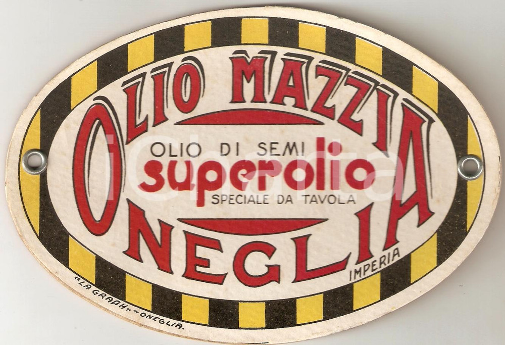 Materiale pubblicitario d’epoca 1930 ca ONEGLIA IM Ditta Ido MAZZIA Olio di semi SUPEROLIO Etichetta 1