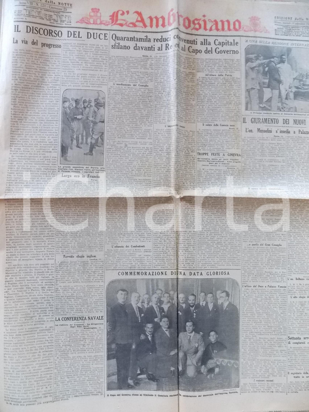 Giornale, rivista storica 1929 L AMBROSIANO Giuramento dei nuovi ministri del governo MUSSOLINI Giornale 1