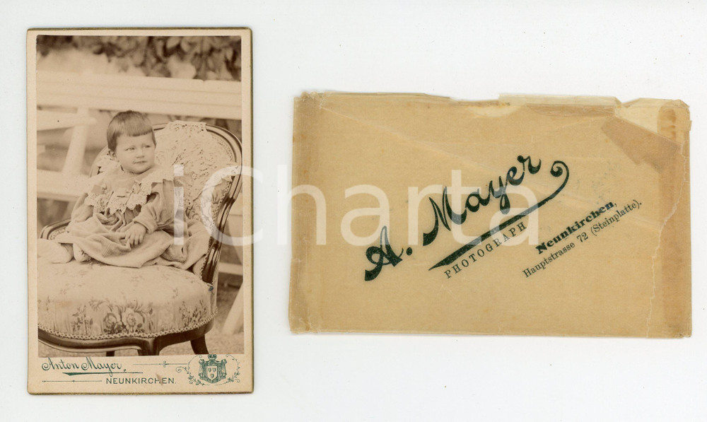 1897 NEUNKIRCHEN Irene URBAUER Portrait CDV - Photo Atelier ANTON MAYER 6x10 cm  Fotografia d'epoca, montata su cartoncino rigido.Con velina di protezione. CONDIZIONI:FAIR/discreto Lievi bruniture, strappi alla velinaFORMATO: 6x10 cm originale e autentica 1