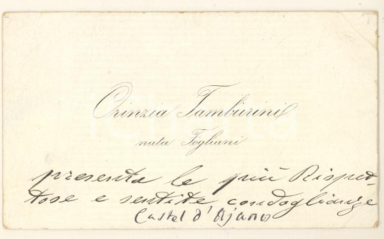 Autografo originale 1890 ca CASTEL D AIANO /BOLOGNA Orinzia TAMBURINI FOGLIANI  Biglietto autografo 1