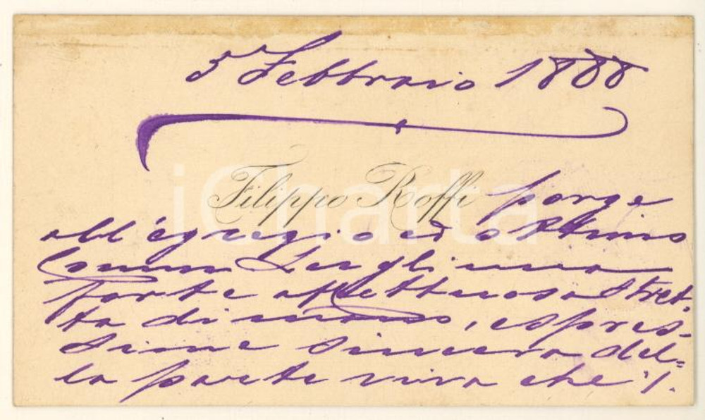 Autografo originale 1888 BOLOGNA Filippo ROFFI  Biglietto AUTOGRAFO condoglianze 1