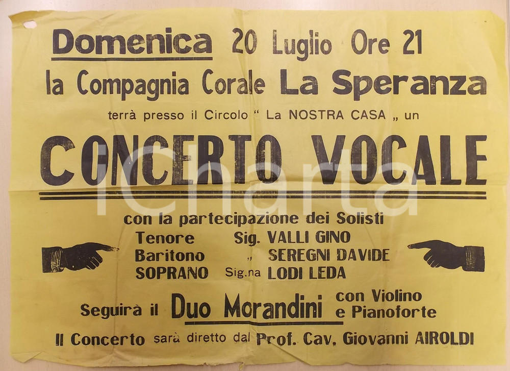 Oggetto da collezione cartaceo 1950 ca CINISELLO BALSAMO ? Circolo La nostra casa  Concerto Coro LA SPERANZA 1