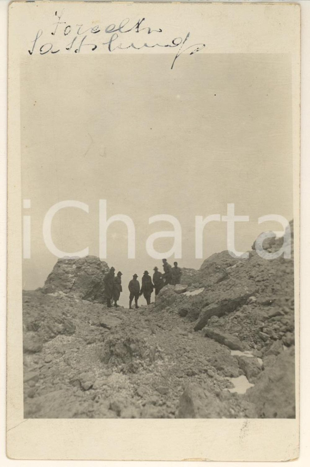 Fotografia d epoca originale 1920 ca ALPINISMO  FORCELLA DEL SASSOLUNGO  Escursionisti Foto 9x14 cm 1