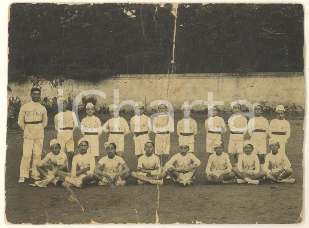 Fotografia d epoca originale 1920 ca VENEZIA MESTRE  SPES MESTRE Ginnastica  Bambini Foto DANNEGGIATA 12x9 1