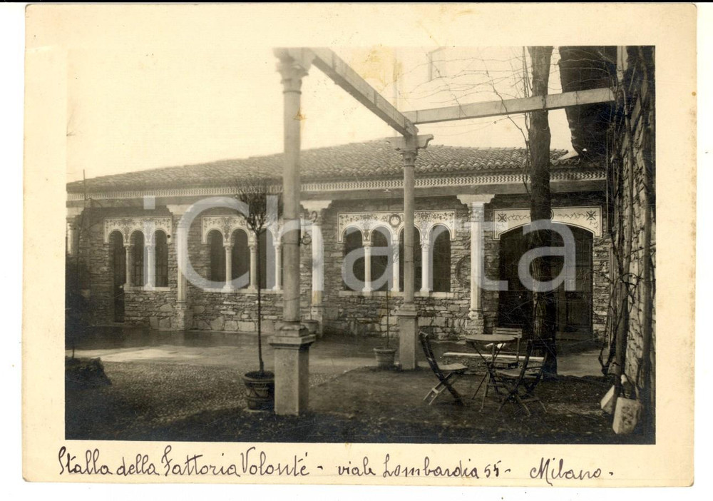 1930 ca MILANO SPARITA Viale Romagna - Stalla fattoria VOLONTE' Foto 15x12 cm  Fotografia d'epoca, con didascalia coeva. CONDIZIONI: FAIR (lievi macchie)   originale e autentica 1