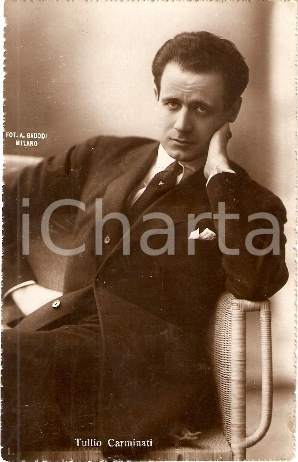 Cartolina originale da collezione 1920 ca CINEMA Ritratto Tullio CARMINATI Attore Foto BADODI ^Cartolina FP NV 1