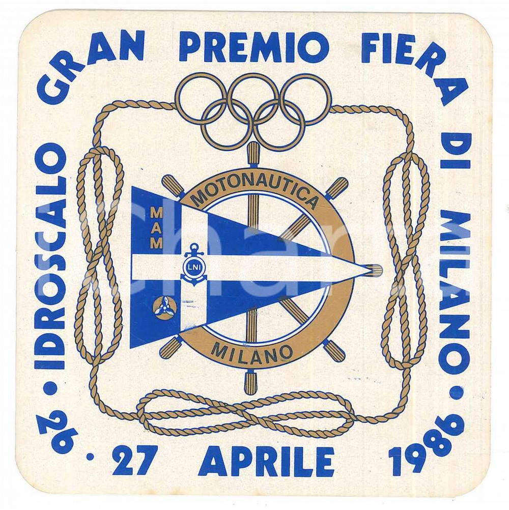 Oggetto da collezione cartaceo 1986 MOTONAUTICA MILANO Gran Premio Fiera di Milano IDROSCALO Adesivo 9x9 2 1