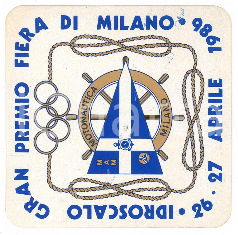 Oggetto da collezione cartaceo 1986 MOTONAUTICA MILANO Gran Premio Fiera di Milano IDROSCALO Adesivo 9x9 3 1