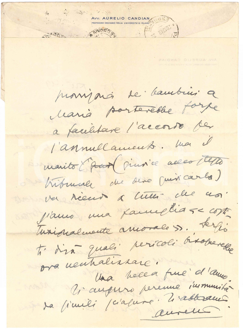 Autografo originale 1949 MILANO Lettera prof. Aurelio CANDIAN  a un amico  Autografo 1