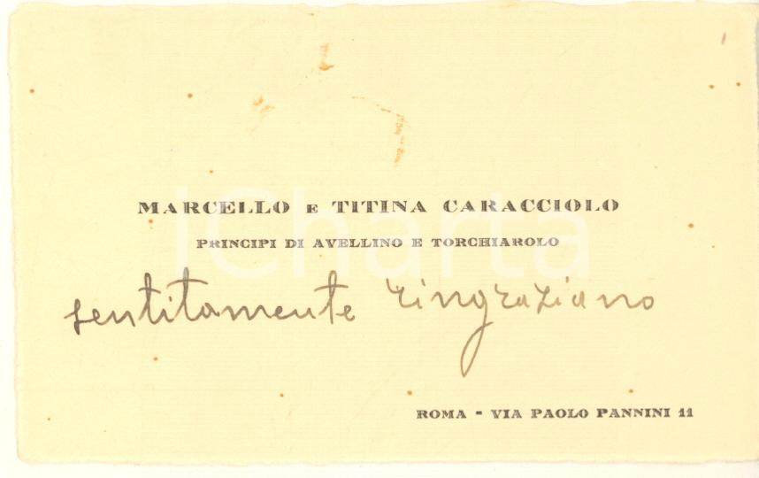 Autografo originale 1950 ca Marcello e Titina CARACCIOLO di Torchiarolo Biglietto autografo 1