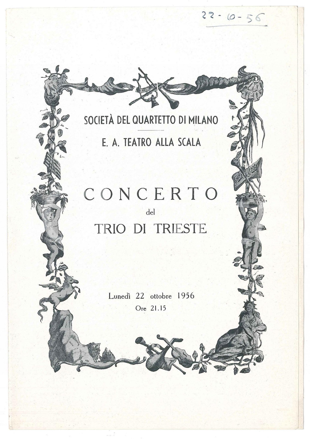 Materiale pubblicitario d’epoca 1956 MILANO Società del Quartetto  Concerto TRIO DI TRIESTE  Programma 1