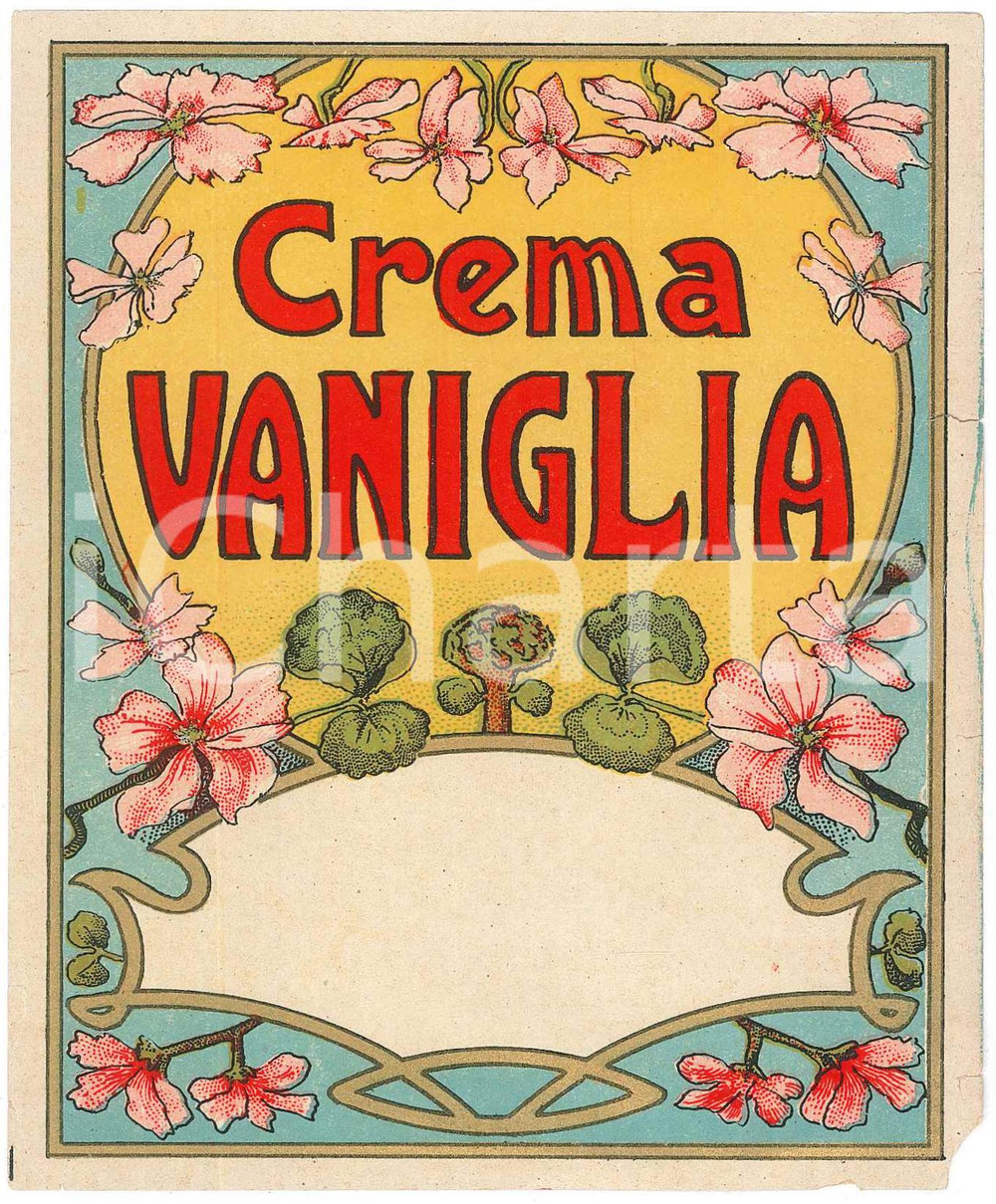 Materiale pubblicitario d’epoca 1920 ca CREMA VANIGLIA  Etichetta pubblicitaria liquore 12x13 cm 4 1
