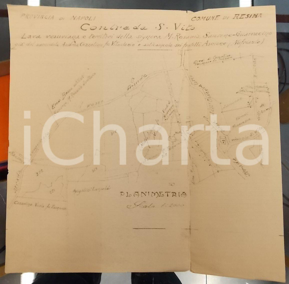 Mappa, planimetria storica 1930 ca RESINA Lava vesuviana e terre Maria Rosaria SANSONEGUARRACINO 1