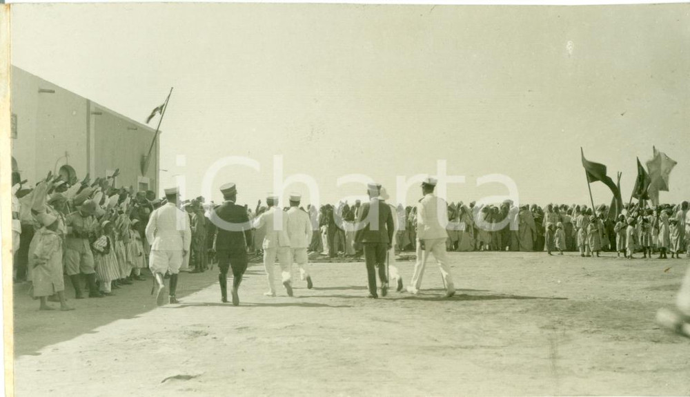 Fotografia d epoca originale 1928 SIRTE LIBIA Arrivo Roberto FARINACCI inaugurazione sede PNF locale Foto 1