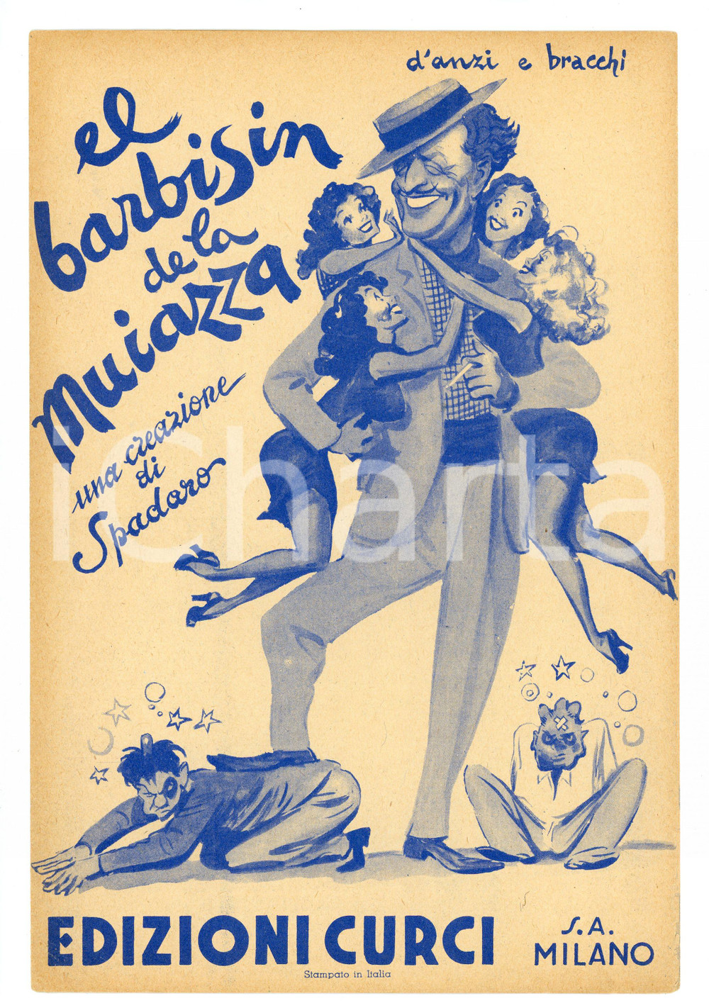 1940 EL BARBISIN DE LA MUIAZZA Odoardo SPADARO Alfredo BRACCHI Giovanni D'ANZI 6 Spartito d'epoca con musica di Giovanni D'Anzi e parole di Alfredo Bracchi da una creazione di Odoardo Spadaro.  EDIZIONE: Curci - Milano    CONDIZIONI:FAIR/discreto lievi smussature agli angoli e bruniture ai margini,FORMATO: 17 x 24 cm    originale e autentica 1