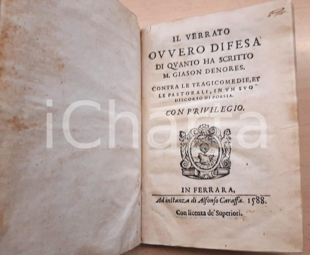 Libro, pubblicazione d epoca 1588 GUARINI Il Verrato ovvero difesa di quanto ha scritto M. Giason Denores 1