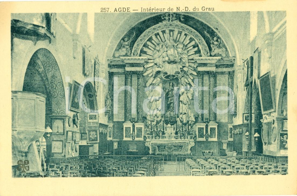 Cartolina originale da collezione 1930 ca AGDE (F) Interno chiesa NOTRE-DAME-DU-GRAU Cartolina FP NV 1