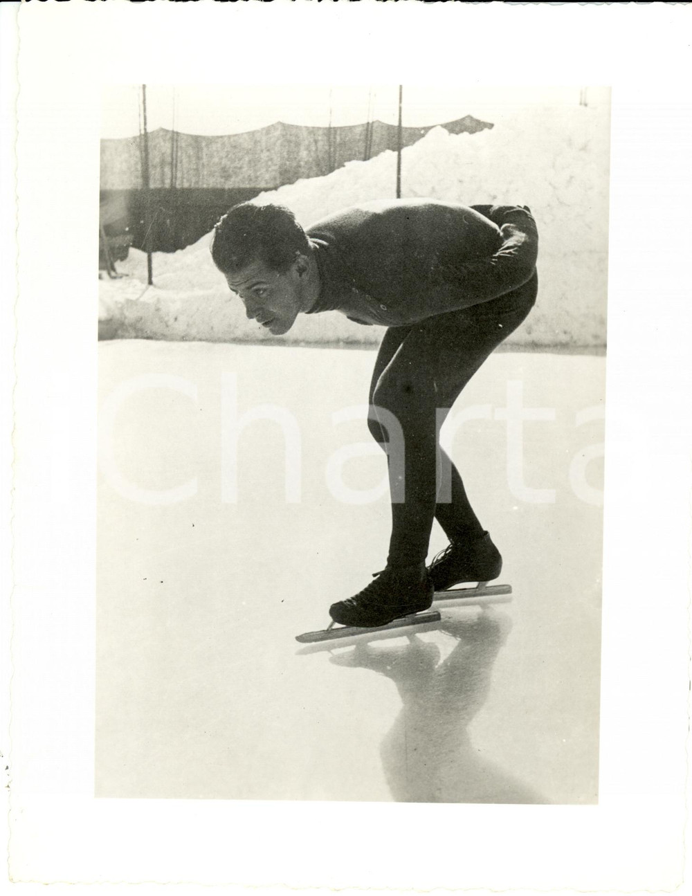 Fotografia d epoca originale 1937 ITALIA Pattinaggio su ghiaccio  Icilio PERUCCA primato velocità Foto 1