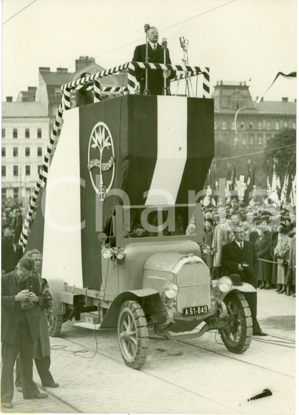 Fotografia d epoca originale 1937 WIEN Cancelliere Kurt VON SCHUSCHNIGG inaugura ponte su camionetta FOTO 1 1
