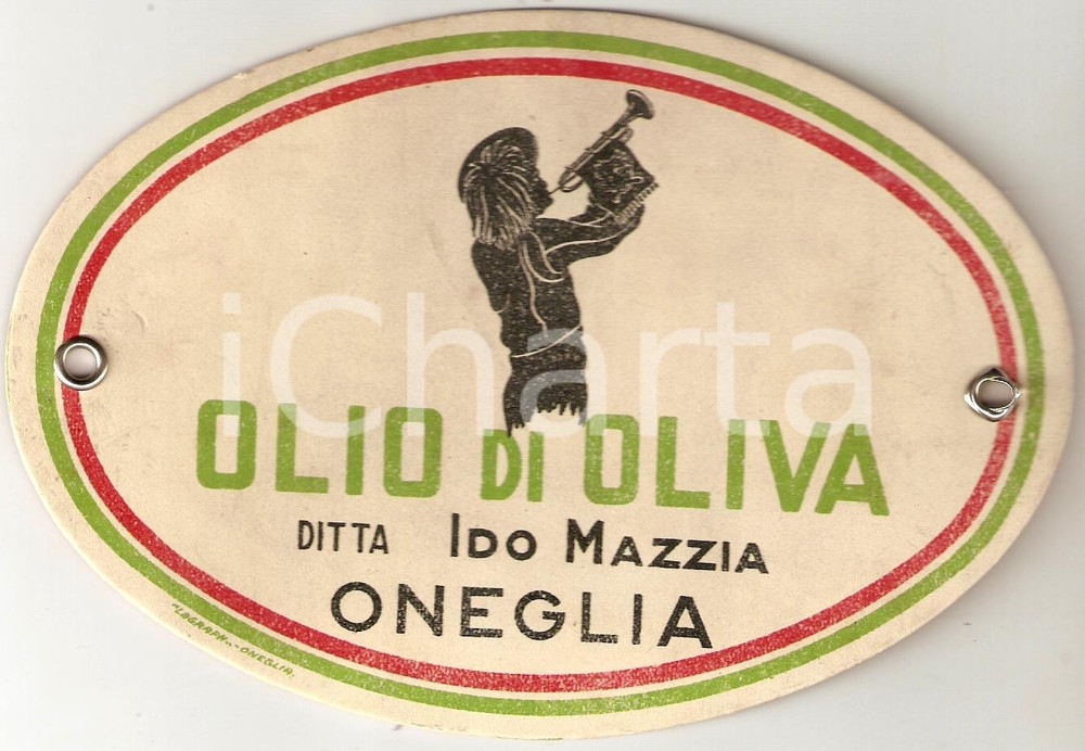 Materiale pubblicitario d’epoca 1930 ca ONEGLIA IM Ditta Ido MAZZIA Olio di oliva Illustrazione Bersagliere 1 1