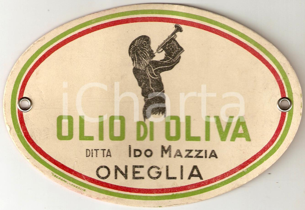 Materiale pubblicitario d’epoca 1930 ca ONEGLIA IM Ditta Ido MAZZIA Olio di oliva Illustrazione Bersagliere 2 1